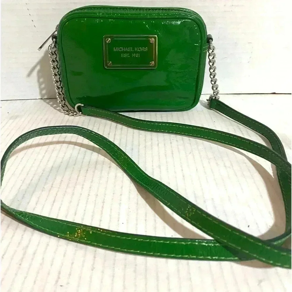 Michael kors green leather crossbody handbag